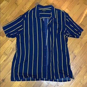 PacSun Men’s Navy Blue and Yellow Button Up Shirt